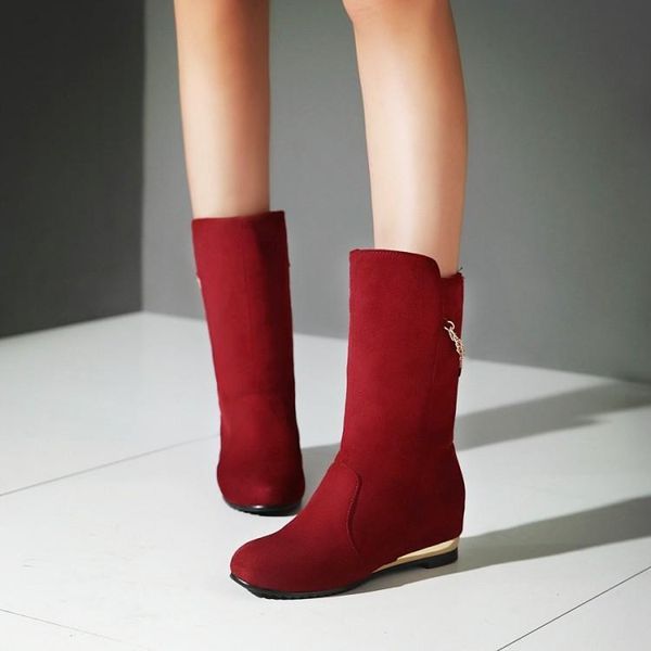 

ladies winter metal flat-bottomed mid calf boots, Black