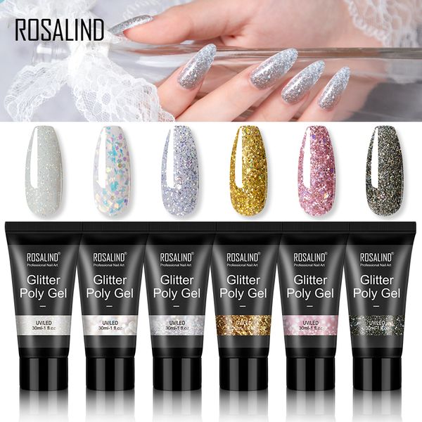

rosalind glitter polygel shiny 30ml uv builder gel nail polish lacquer of nail extension art design all for manicure base, Red;pink