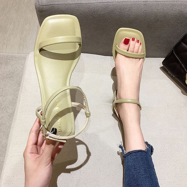 

med square heel shoes woman 2020 slippers casual slipers women low block new soft summer slides basic pu scandals rome, Black