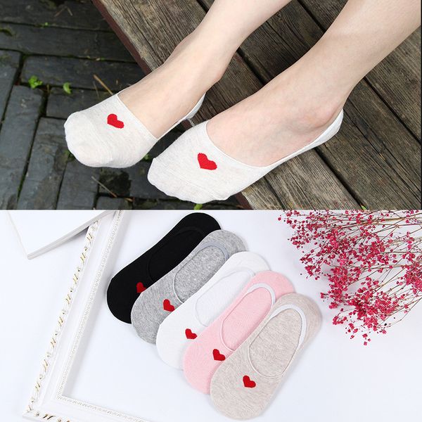 

fashion lovely women socks non-slip silicone women invisible socks cotton shallow mouth candy colors heart ankle, Black;white
