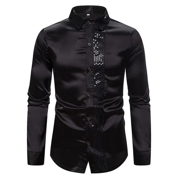 

men's casual slim sequins dress shirt lapel long sleeve single-breasted formal evening party solid selling, White;black