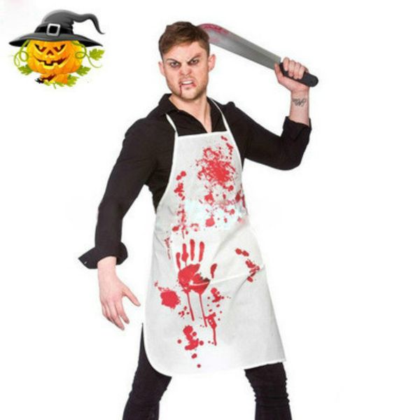 

2019 halloween funny design bloody apron halloween apron horror butchers chef kitchen cook for costume party, Silver