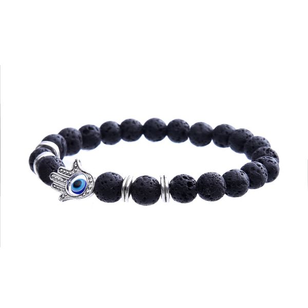 

2 styles 7 chakras lava rock bracelet hamsa evil eye meditation yoga jewelry stretch aromatherapy bracelet men and women bracelet b585s, Golden;silver