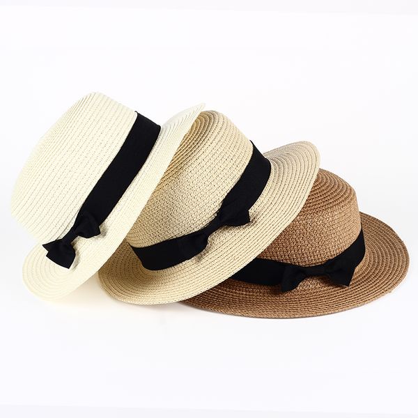 

fashion summer outdoor sun hats beach hat men's and women's shade straw hats hip hop hat raffia bow decoration accessories, Blue;gray