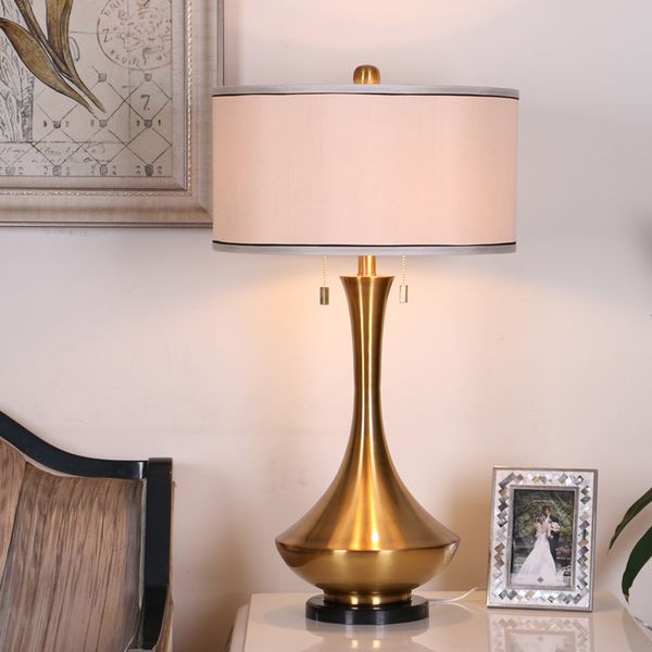 Belle lampe de table de surface en métal doré salon chambre chevet marbre noir éclairage à la maison double E27 interrupteur de fil de traction de base
