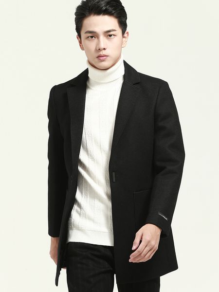 

mens winter coat classic jacket collar wool overcoat brand-clothing man's coat trench size m l  xxl xxxl 4xl, Black