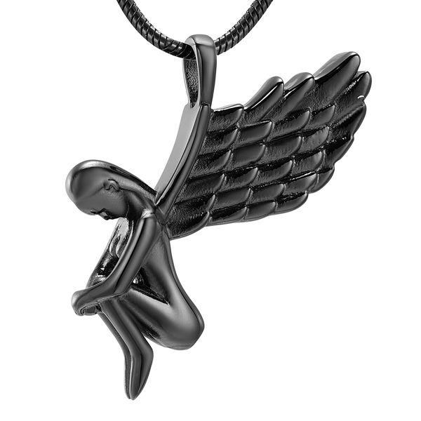 

ijd10073 angel lady stainless steel cremation necklace memorial urn locket for ashes loss of love funeral urn casket, Silver