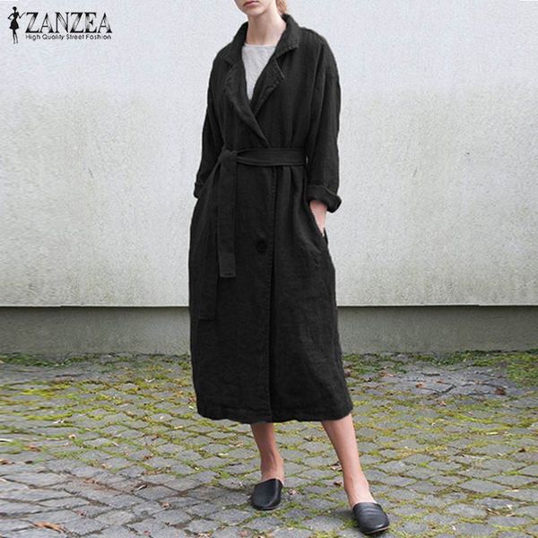 

zanzea 2019 autumn jackets winter elagnt long sleeve cotton outwear women casual solid work office longrench coat vestidos, Black;brown