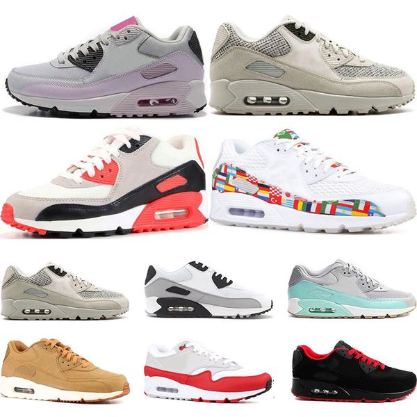 

2019 New arrivel 90 running shoes for men womens Laser Pink triple white black infrared ESSENTIAL Bred sports sneaker trainers size 36-45