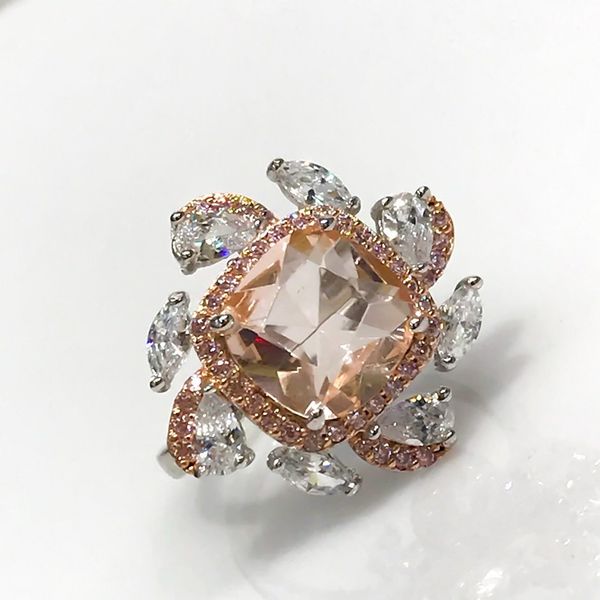 

sitrin-pembe quartz special quality diamond work silver ring, Golden;silver