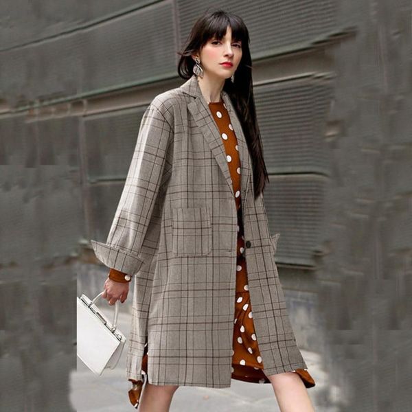 

european and american autumn and winter clothing new wild plaid long women coat, Black
