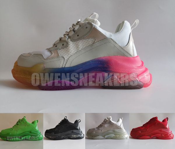 

2020 paris triple-s 3.0 17fw crystal bottom green luxury casual shoes platform triple s for mens women air cushion kanye old grandpa shoes, Black