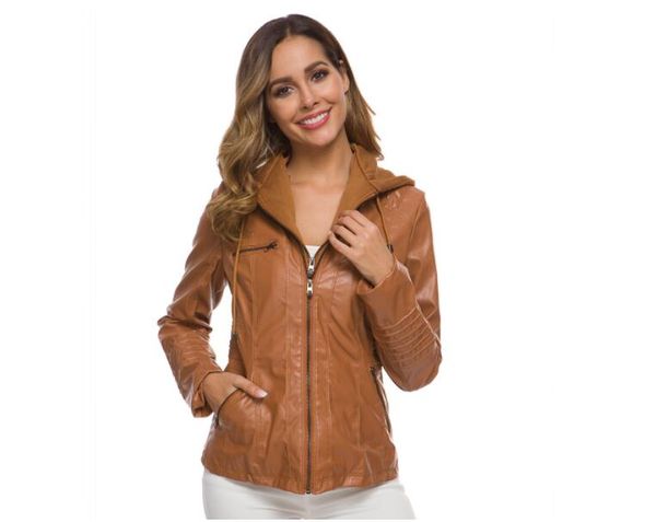 

women's leather & faux xs-7xl women jacket hoodies long sleeve zipper casual spring autumn black short outerwear