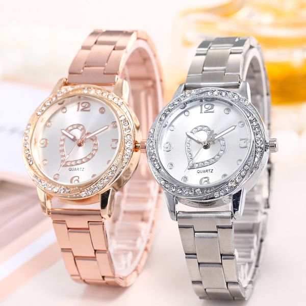 

luxury women watches fashion stainless love steel band analog quartz round wrist watch lovers' gift clock kadin saat 2019 new, Slivery;brown