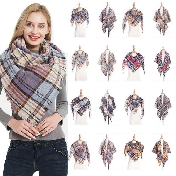 

new neckerchief lattice triangle blanket scarf long scarf women plaid scarves grid tassel wrap oversized fashion check shawl winter jj19895, Blue;gray