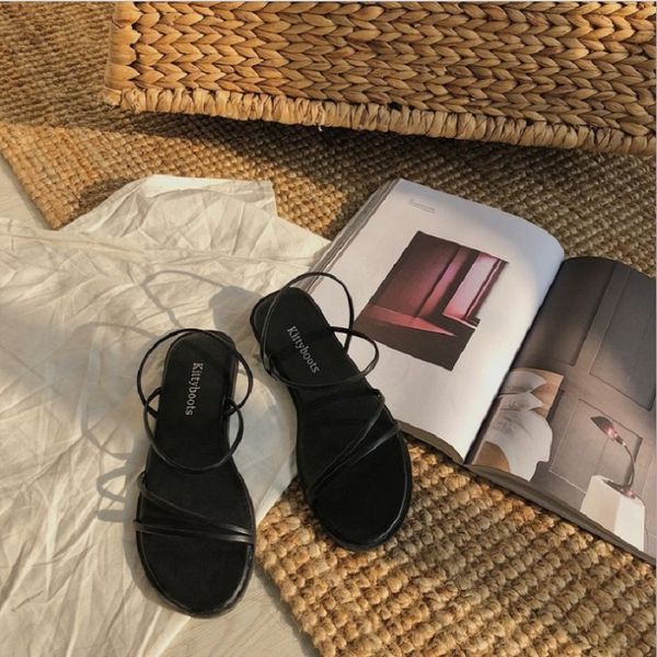 

designer women popular leather sandal outsole perfect flat slippers canvas plain sandals trainer casual shoes size 35-39, Black