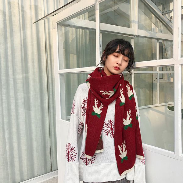 

wholesale- japanese deer female winter cute student knitted woolen christmas scarf, Blue;gray