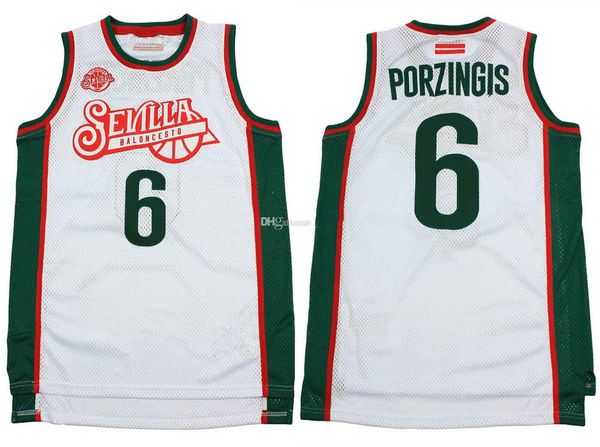 #6 kristaps retrò porzingis baloncesto sevilla white basket jersey maschi ed ed