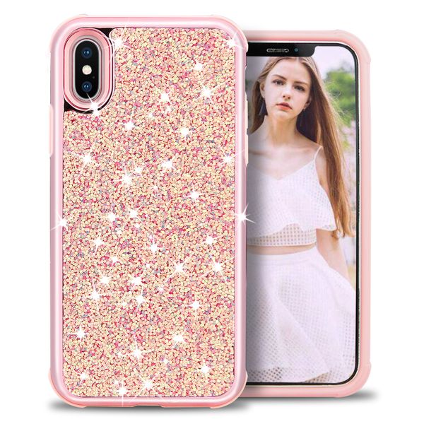 

Luxury Slim 2 in 1 Hybrid Bling Shiny Glitter Case For iPhone X XR XS MAX 8 7 6 Plus Shock-Absorption Anti-Scratch Cover