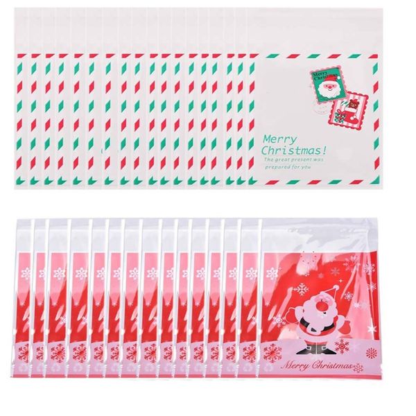 

200pcs self adhesive merry christmas plastic cookie candy cellophane xmas gift package sweets bags(white and red