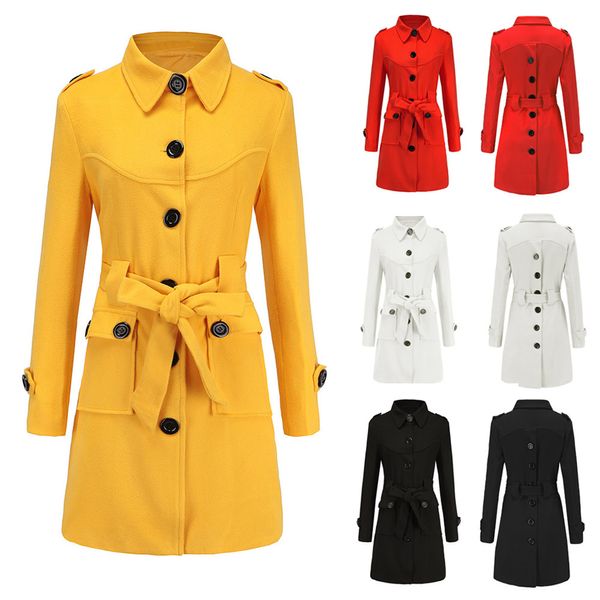 

women woolen coats winter warm woolen coat trench parka jacket belt overcoat outwear abrigos mujer invierno 2019, Black