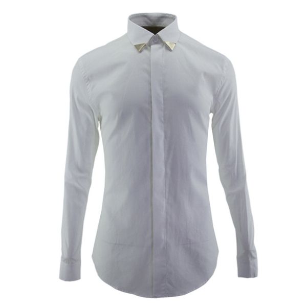 

cloth men's wear metal decoration collar men's cotton shirt men shirt brand male, White;black