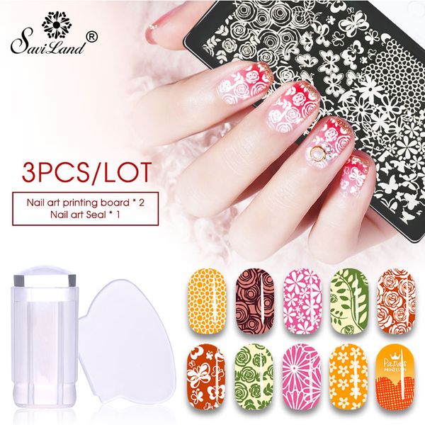 

saviland nail stamping plate patterns for diy nails 2pcs/set stainless steel nail art design manicure tool stencil template