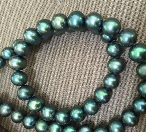 

9-10mm south sea peacock green pearl necklace 18 inch 14k gold clasp, Silver