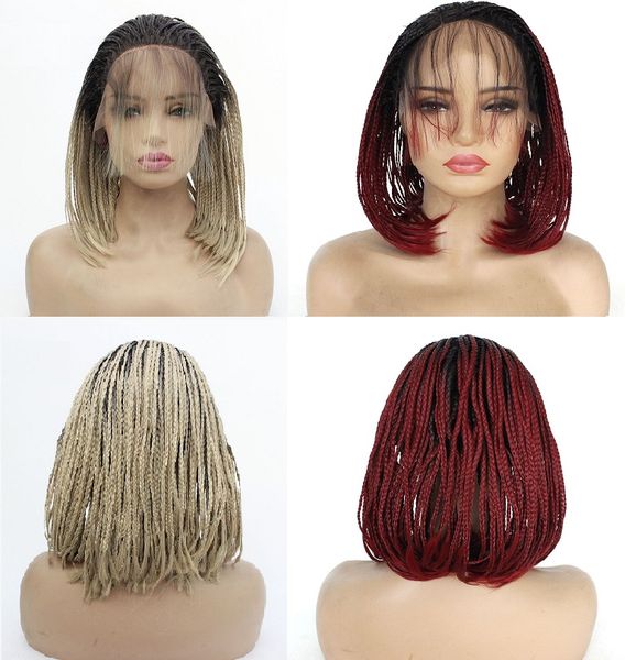 

new designer fashion selling africa braid lace front wig three strands colorful synthetic hair wigs bobo full head marely braid plaint, Black;brown