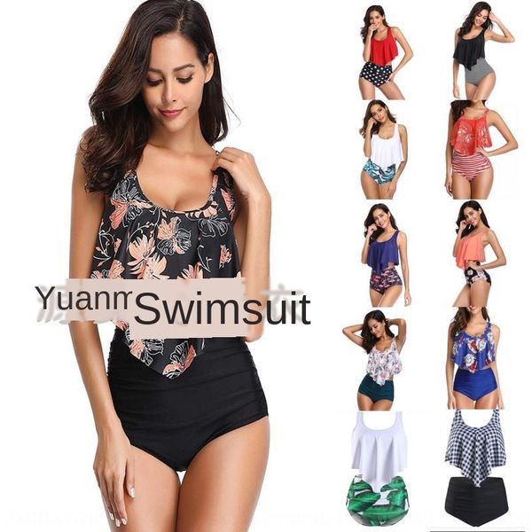 

2020 printed split women's high swimsuit waist bikini large size swimsuit bikini, White;black