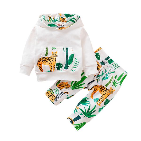 

autumn winter new fashion infant newborn baby boys girls cartoon hooded pullover pants outfits set roupa infantil z4, White