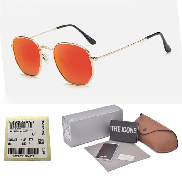 

Brand Sunglasses women men High quality Hexagonal Metal Sun Glasses irregular Hexagonal personality flat glass lenses with cases and label