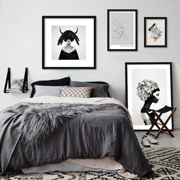 

black women figure canvas painting paris metro poster wall art painting modern living room decoration no framed