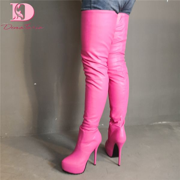 

doratasia brand design big size 35-47 platform women shoes woman party rose red thin high heels over the knee boots 2019, Black