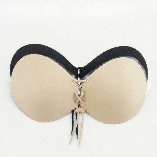 

women self adhesive strapless bandage stick gel silicone push up invisible bra h34, Red;black