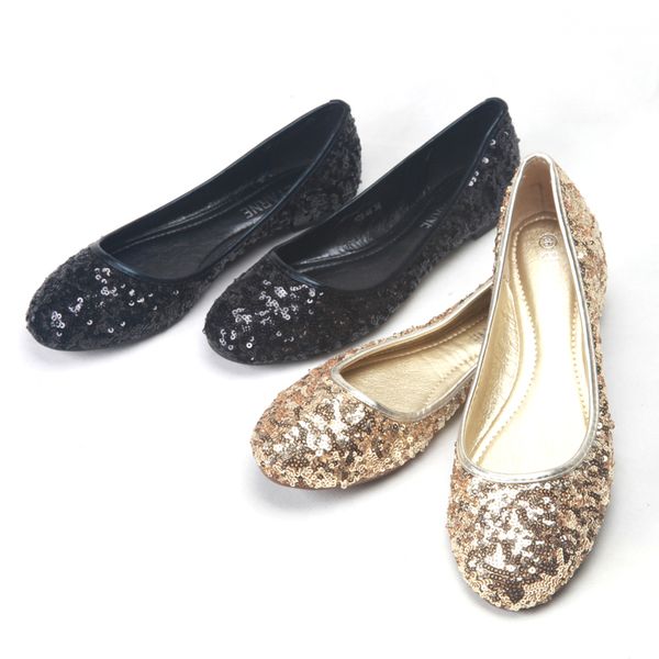 

spring and autumn round head sequins soft bottom flat shoes fashion wild comfortable flat shoes trend large size single, Black