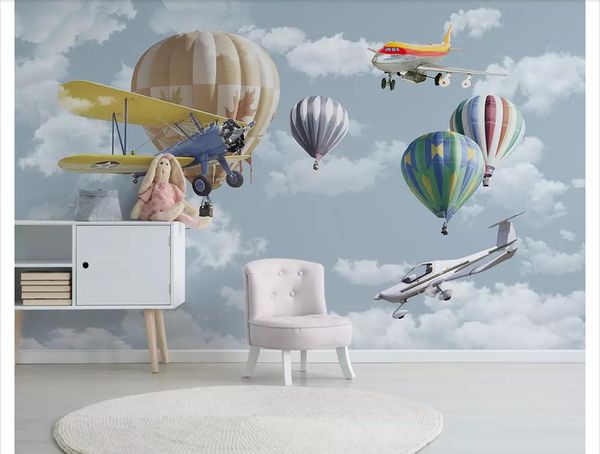 

3d custom wall papers home decor p wallpaper nordic minimalist hand drawn cartoon airplane balloon children room bedroom wall