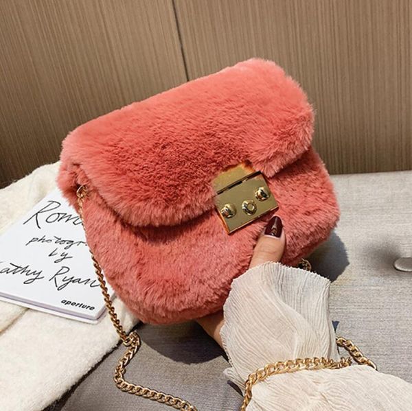 

elegant female flip square bag 2019 winter new quality soft plush women's handbag lock chain shoulder messenger bag