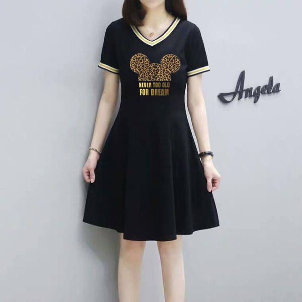 

women dress summer printed short sleeves lady dresses v-neck fashion style slim for women casual dresses1, Black;gray