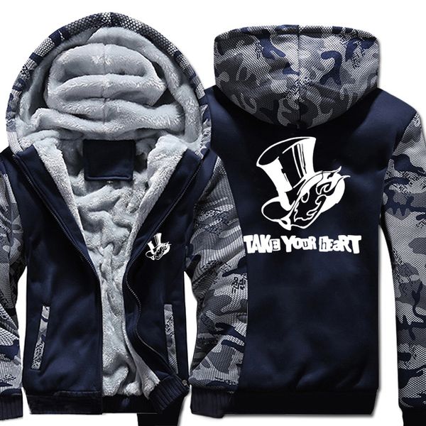 

new persona 5 hoodie game loose coat jacket casual winter thick zipper warm sweatshirts for men, Black