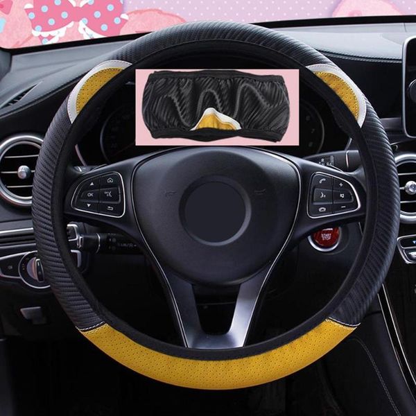 

universal soft cute carbon fiber look cat ear car steering wheel cover elastic 37-38cm all seasons car styling