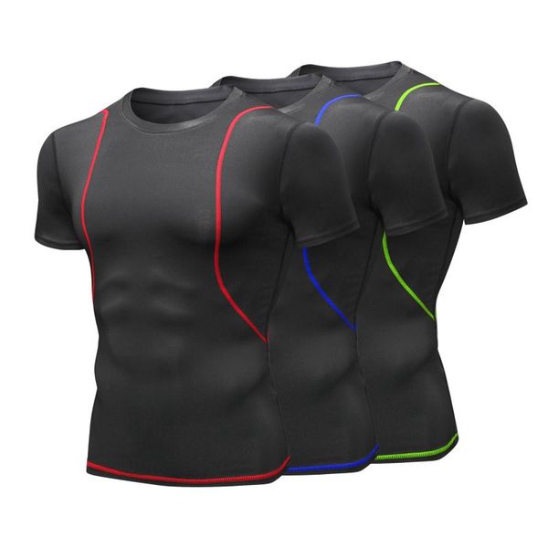 

men compression shirt workout sport running t-shirt short jogging tshirt men sports train fitness jersey gym shirt, Black;blue
