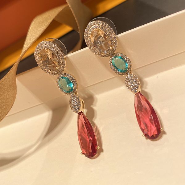 

fashion long red cz drop earring for women, Silver