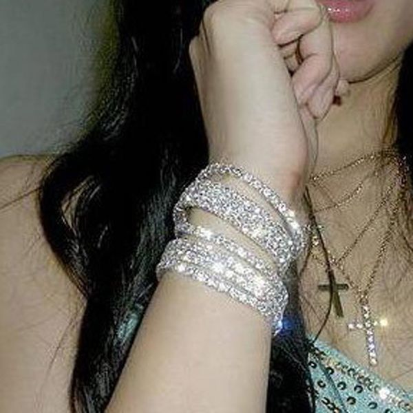 

2pcs friend gift jewelry vintage rhinestone shining silver elastic bracelets for woman wristband charm bracelet, Golden;silver