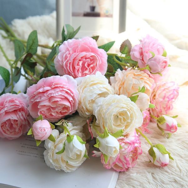

3 heads/1bouquet artificial flowers peony bouquet silk flowers bridal bouquet fall fake rose wedding home party decor