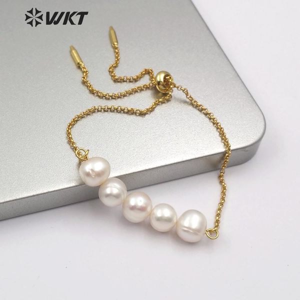 

wt-b482 adjustable chain natural freshwater pearl with gold bracelet women fashion bracelet jewelry new arrival, Black