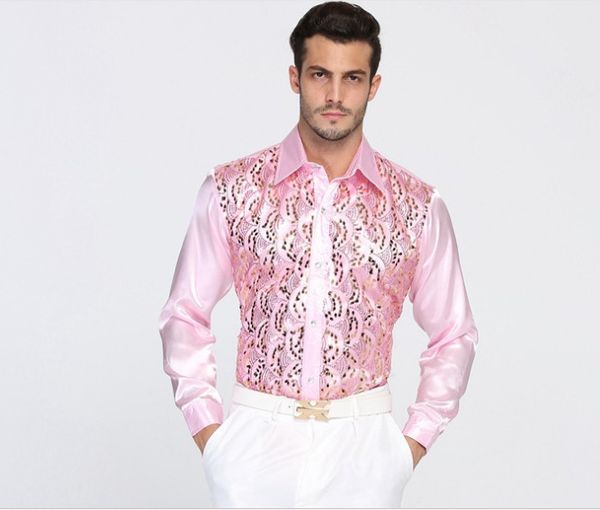 

sequin performance ball host cotton groom long sleeve shirts man shirt long sleeve shirt groom accessories 06, White