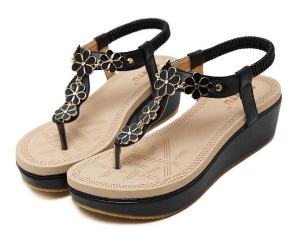 

most popular holiday beach women's sandals, buckle slope heel shoes clip toe wholesale&retail, Black