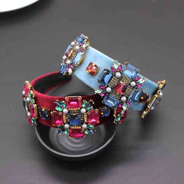 

baroque colored rhinestone cross headband two-color wild catwalk headband temperament street shoot personality headband 900, Golden;white