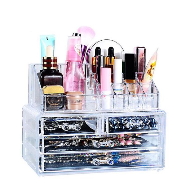 

junejour acrylic makeup storage case cosmetic container makeup organizer storage box women girls bedroom jewelry display holder